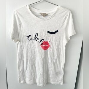 Banana Republic White Graphic Tee with Red Lips Design